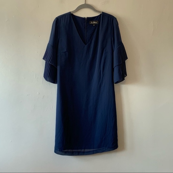 Sam Edelman Pleat Sleeve V Neck Chiffon Shift Dress - Picture 4 of 11